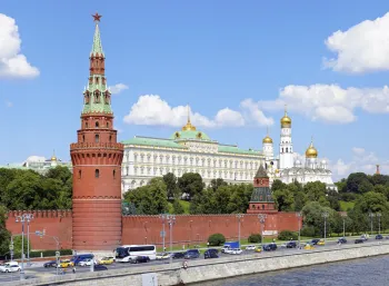 Moscow Kremlin, Water Pump Tower &amp; Grand Palace seen from the Grand Stone Bridge