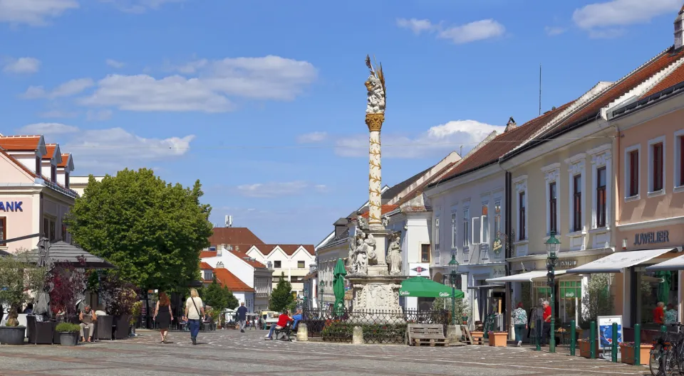 Old town, main street with plague column