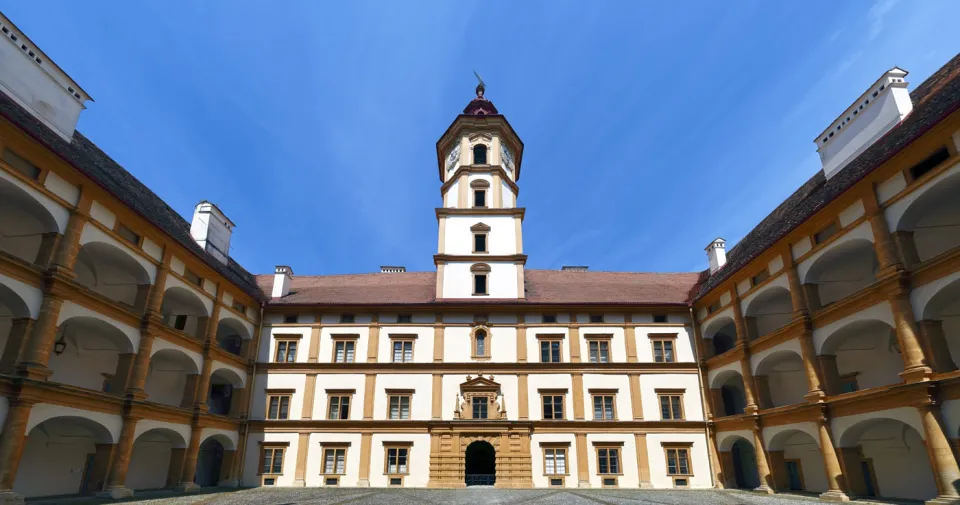 Eggenberg Palace, facade and tower in the courtyard