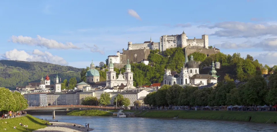 Old Town of Salzburg across Salzach river