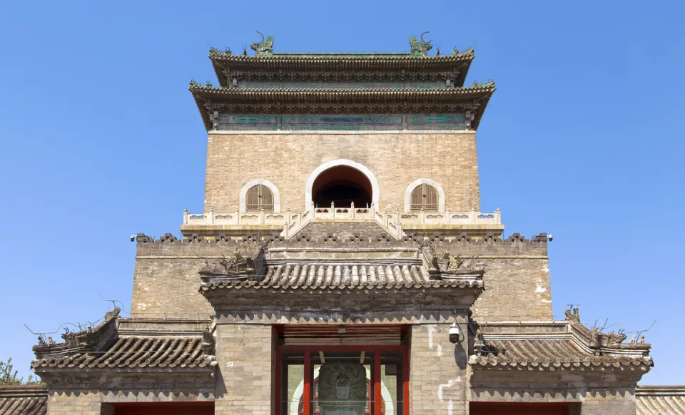 Beijing Bell Tower, detail view with gate Beijing Bell Tower, detail view with gate