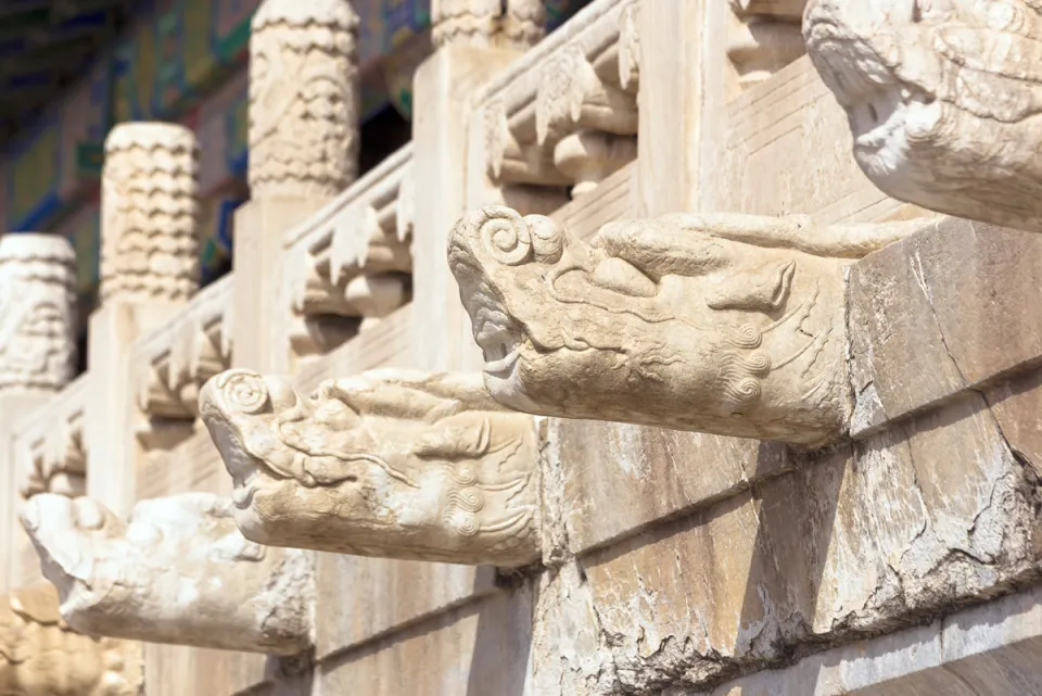 Forbidden City, Gate of Supreme Harmony, gargoyles of the marble terrace Forbidden City, Gate of Supreme Harmony, gargoyles of the marble terrace