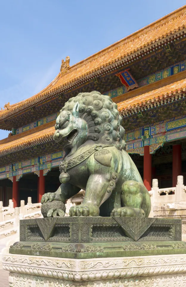 Forbidden City, Gate of Supreme Harmony, lion statue Forbidden City, Gate of Supreme Harmony, lion statue