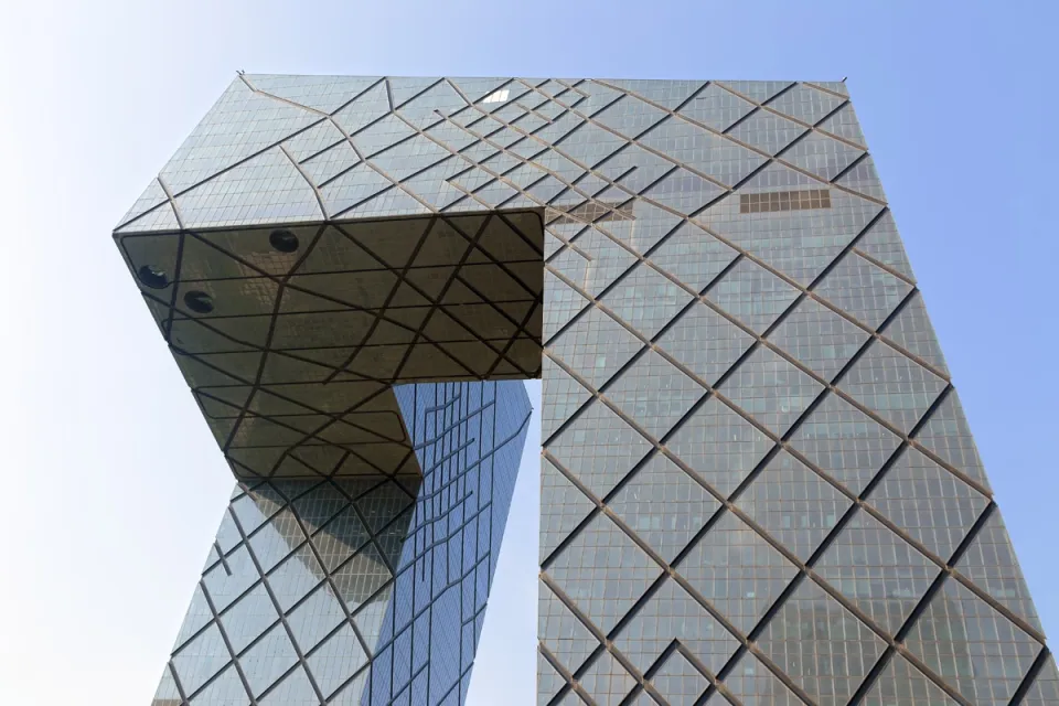 CCTV Headquarters, facade detail with overhang (south elevation)