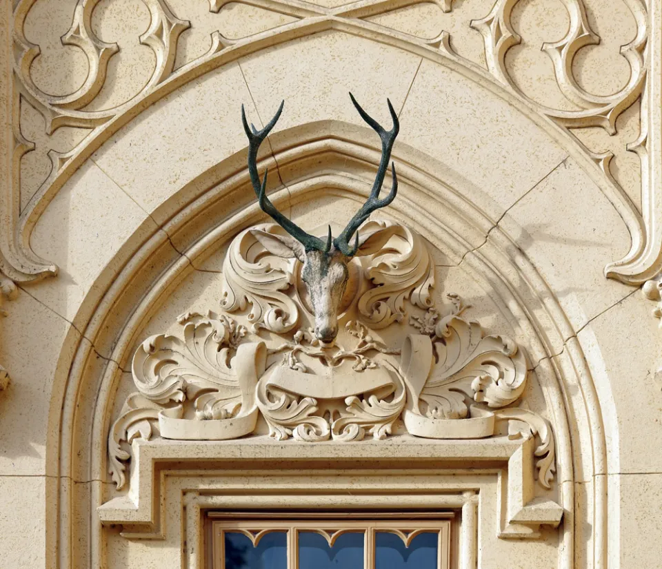 Lednice Castle, window tympanum of the northern facade Lednice Castle, window tympanum of the northern facade