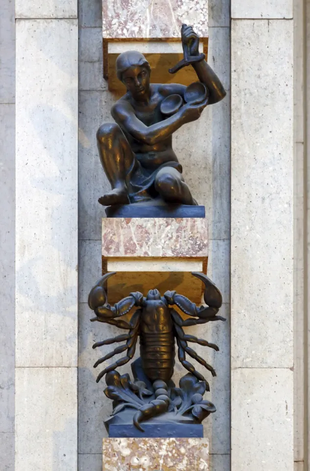 Adria Palace, interior, astrological sign sculptures