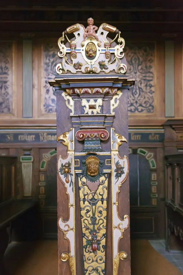 Kronborg Castle, chapel, detail of a pew