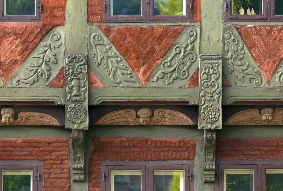 Borch's House, facade detail with carved timber beams