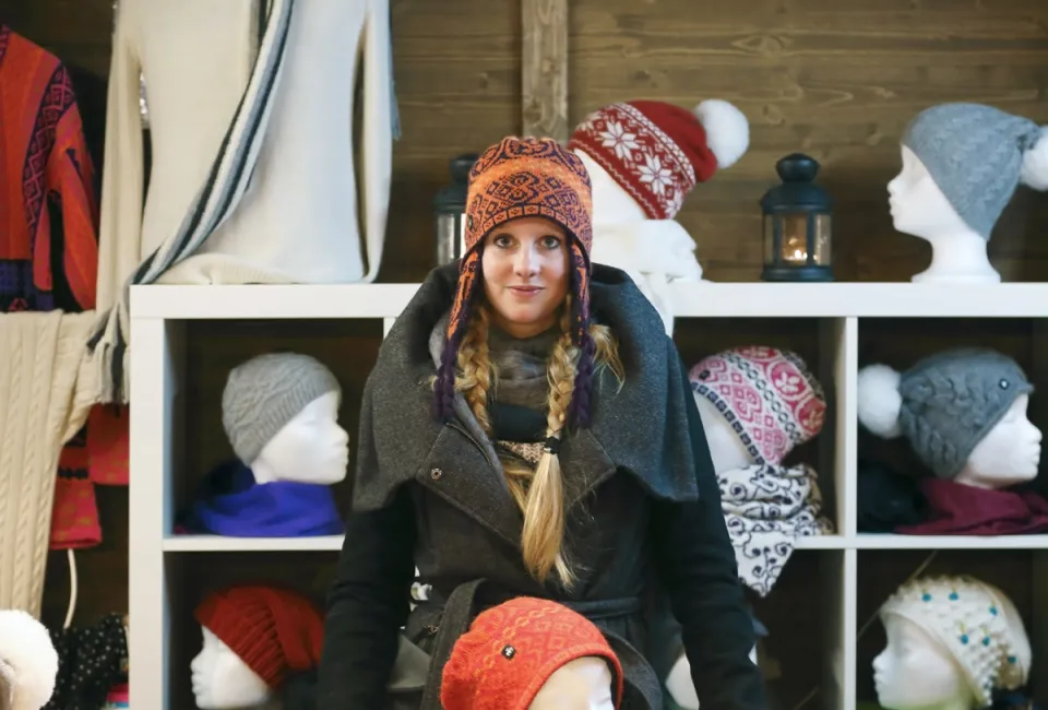 Knitwear saleswoman at the christmas market