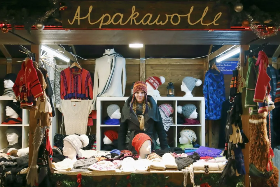 Knitwear saleswoman at the christmas market