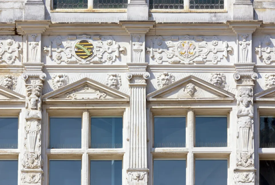 Lübeck City Hall, arcade porch building, detail of the ornamented facade