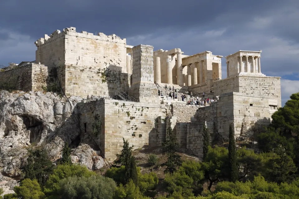 Acropolis of Athens, Propylaea, seen from Areopagus Rock