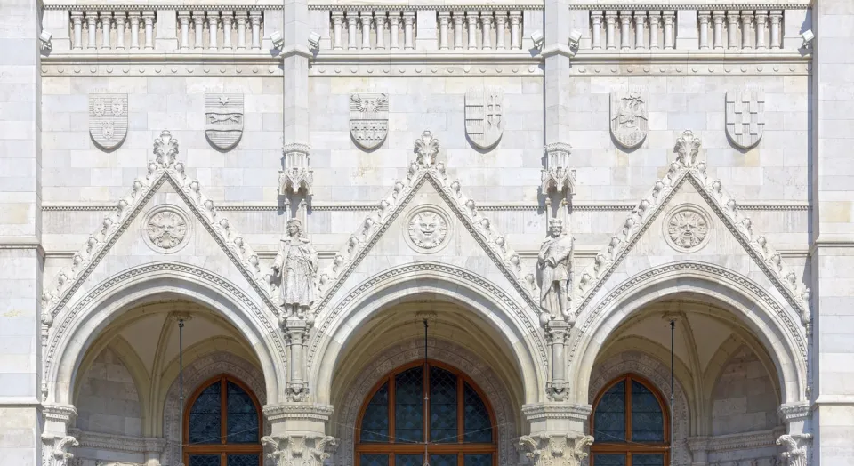 Hungarian Parliament Building, facade detail eastern entrance 