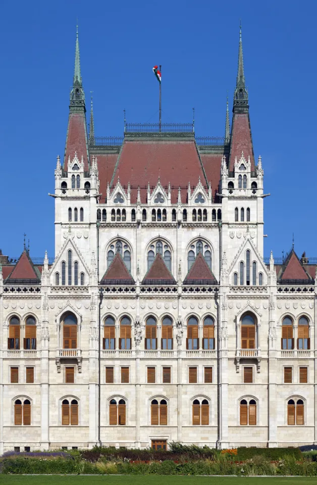 Hungarian Parliament Building, part of the east facade with roof of the northern assembly hall