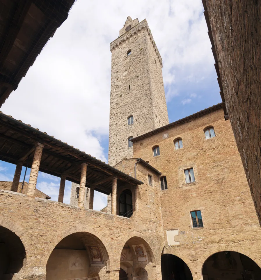 Municipal Palace of San Gimignano, back side with Torre Grossa