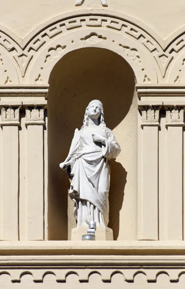 Saint Devota Church, facade niche with the statue of Saint Devota