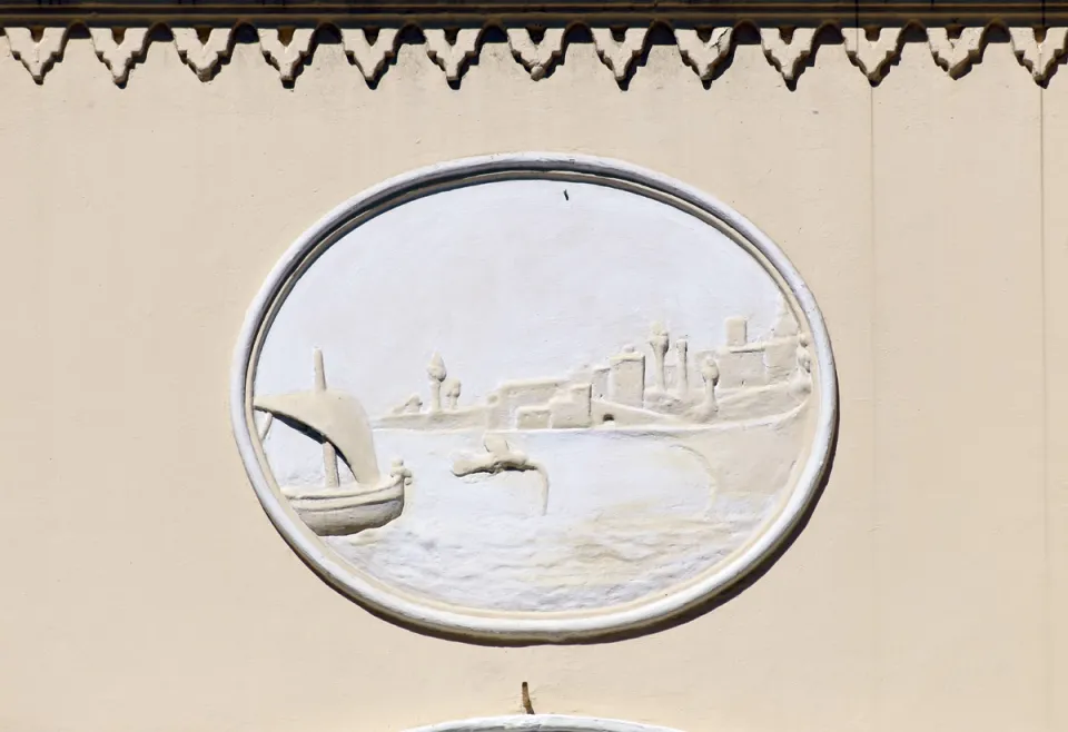 Saint Devota Church, medallion on the fassade