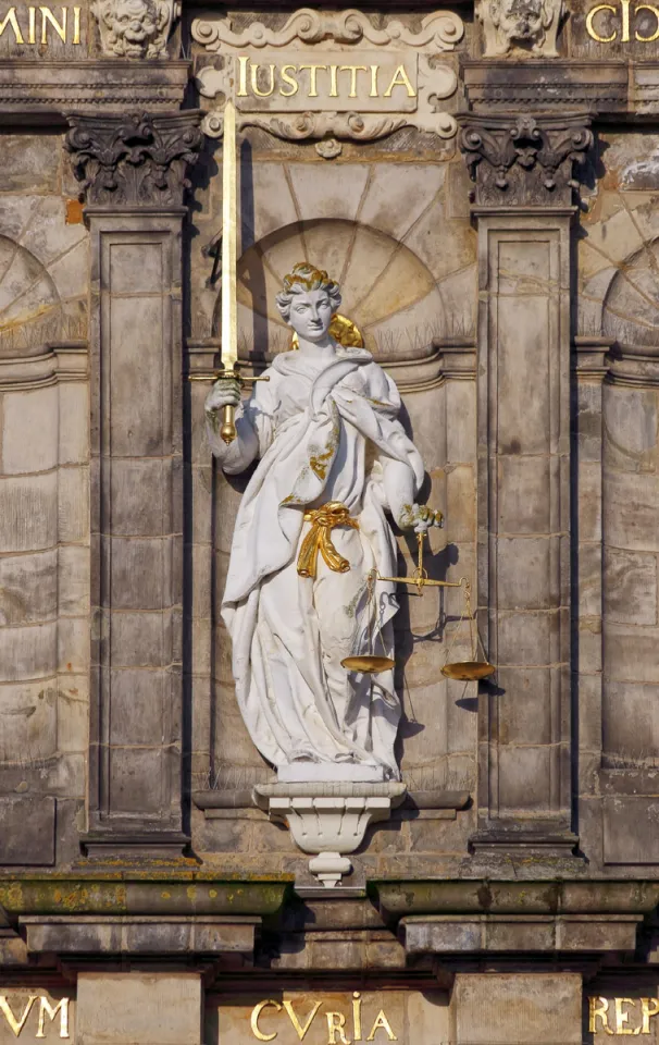 Delft City Hall, statue of Justitia