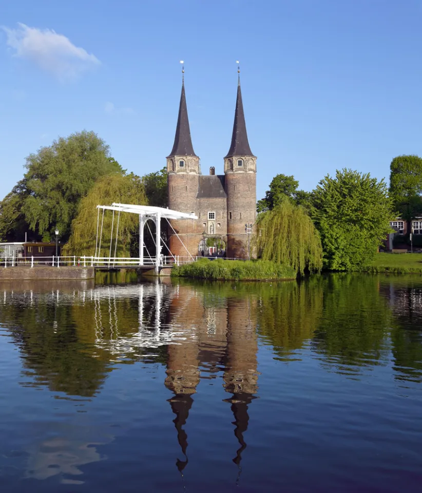 Eastern Gate, with Small Eastern Gate Bridge, reflecting on the Rhine Schie Channel