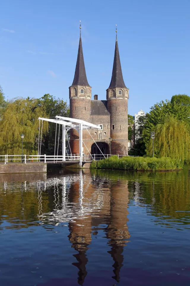 Eastern Gate, with Small Eastern Gate Bridge, reflecting on the Rhine Schie Channel