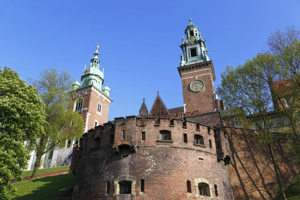 Wawel Royal Castle, caponier, Sigismund Tower and Clock Tower