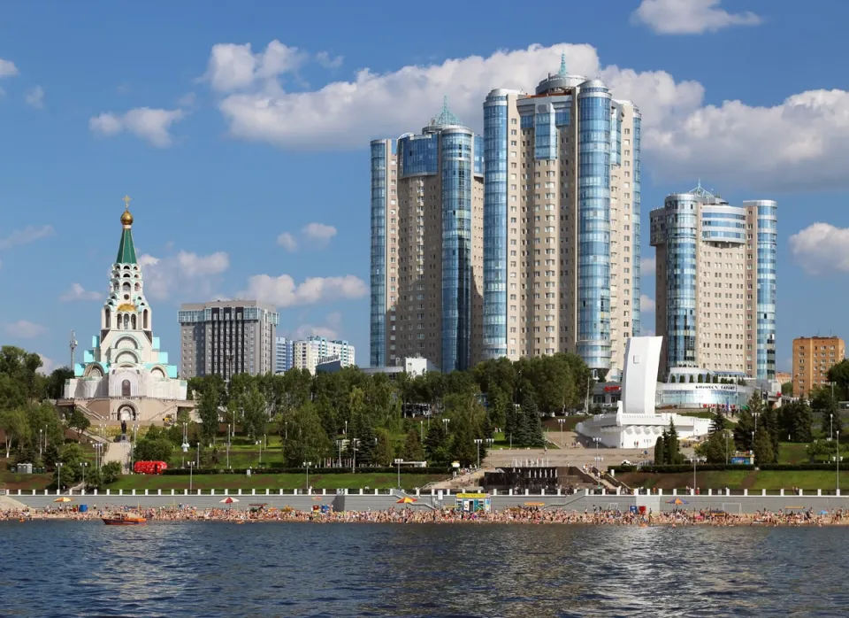 Oktober Embankment, with Ladya complex and monument and Sophia Cathedral