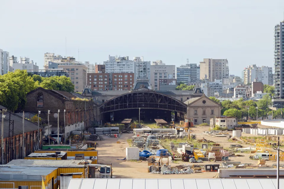 General Artigas Central Station, north elevation with former track field and train shed