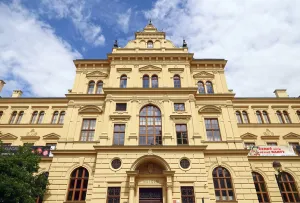 South Bohemian Museum, facade detail of the central structure