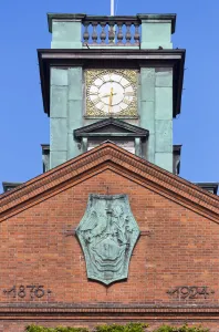 Kolding City Hall, pediment and clock tower