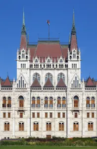 Hungarian Parliament Building, part of the east facade with roof of the northern assembly hall