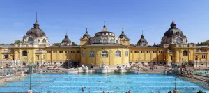 Széchenyi Thermal Bath, backside of the main building with outdoor swimming pool