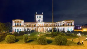 López Palace, south facade illuminated at night