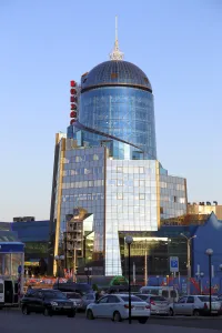 Samara Railway Station, northwest elevation at sundown