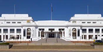 Old Parliament House, central section of the main facade (northeast elevation)