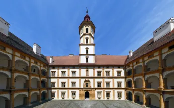 Eggenberg Palace, facade and tower in the courtyard