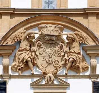 Eggenberg Palace, heraldic sculpture of the facade