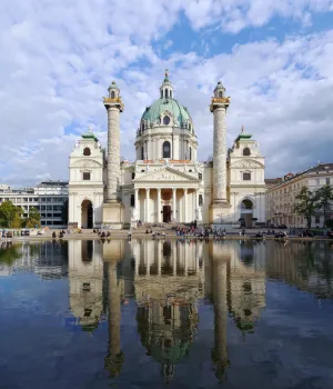 St. Charles Church, mirroring in the reflection pool