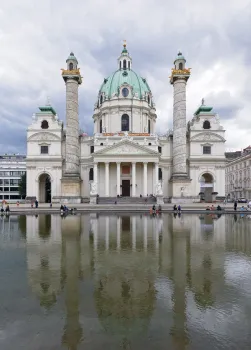 St. Charles Church, mirroring in the reflection pool