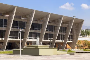 Museum of Modern Art of Rio de Janeiro, facade detail and cascade fountain