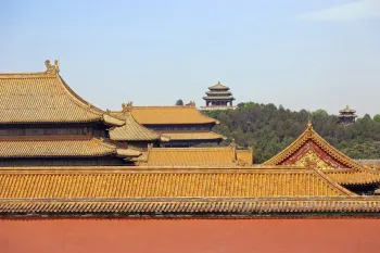 Forbidden City, view over the inner city roofs to Jingshan Park