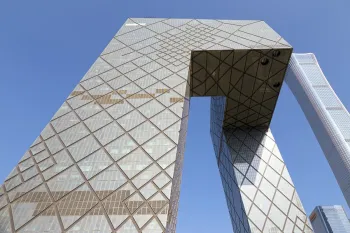 CCTV Headquarters, facade detail with China Zun (CITIC Tower) in the background
