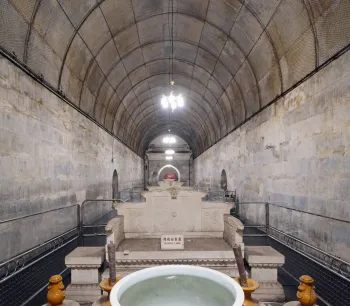 Ming Dingling Mausoleum, Underground Palace, sacrificial chamber with the throne of empress Xiaojing