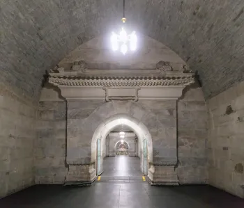 Ming Dingling Mausoleum, Underground Palace, view from the antechamber into the outer hall