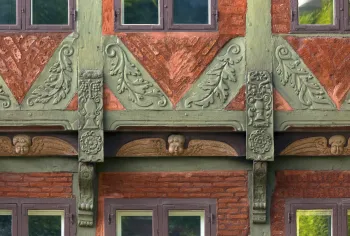 Borch's House, facade detail with carved timber beams