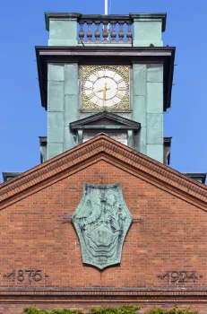 Kolding City Hall, pediment and clock tower