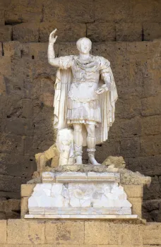 Roman Theatre of Orange, statue of Emperor Augustus in a niche in the stage wall (scaenae frons)