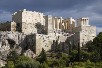 Acropolis of Athens, Propylaea, seen from Areopagus Rock