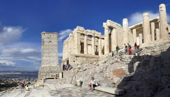 Acropolis of Athens, Propylaea, west facade with pedestal of Agrippa