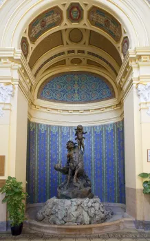 Széchenyi Thermal Bath, centaur statue and fountain at the vestibule