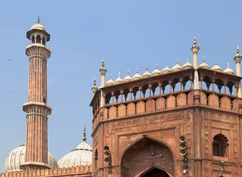 Jama Masjid of Delhi, detail of the southern gate and minaret